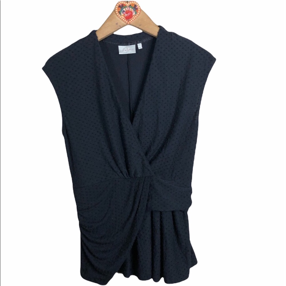 Anthropologie Deletta Swiss Dot Black Draped Top